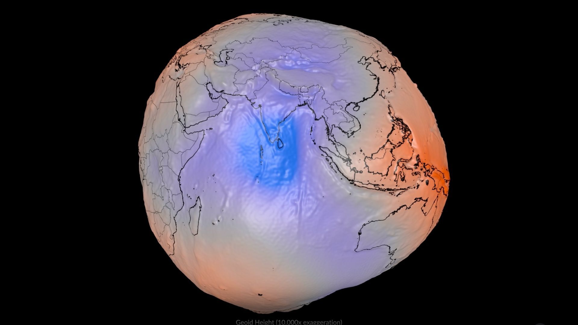 La visualización de la NASA muestra el geoide, una representación del campo gravitatorio de la Tierra.