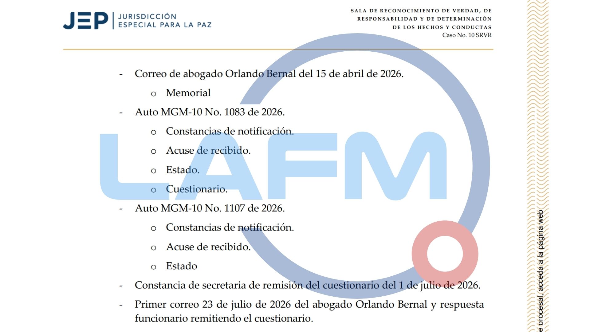 La JEP le envió a la Comisión de Disciplina Judicial una cascada de piezas procesales de un expediente contra Pablo Catatumbo. El material evidenciaría