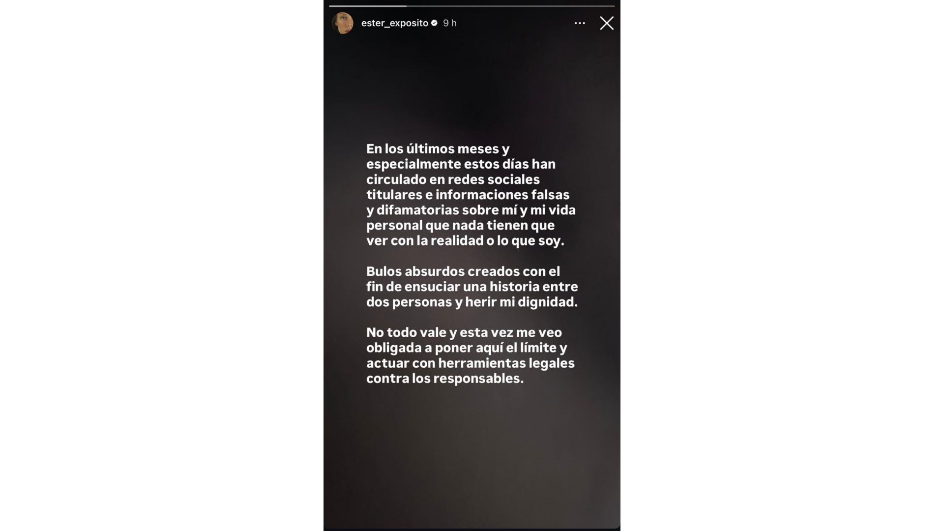 Publicación de Ester Expósito en Instagram.