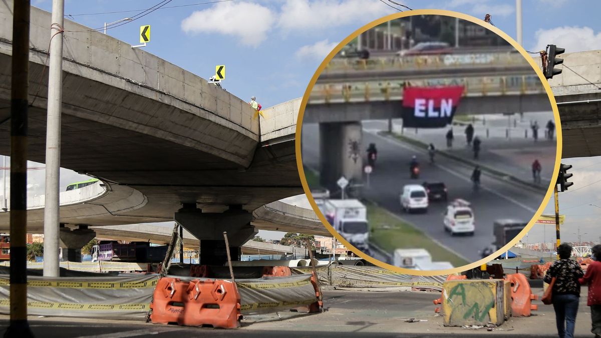 Bandera del ELN instalada en puente de Bogotá.