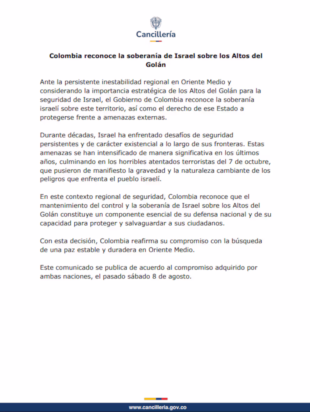 Comunicado Cancillería
