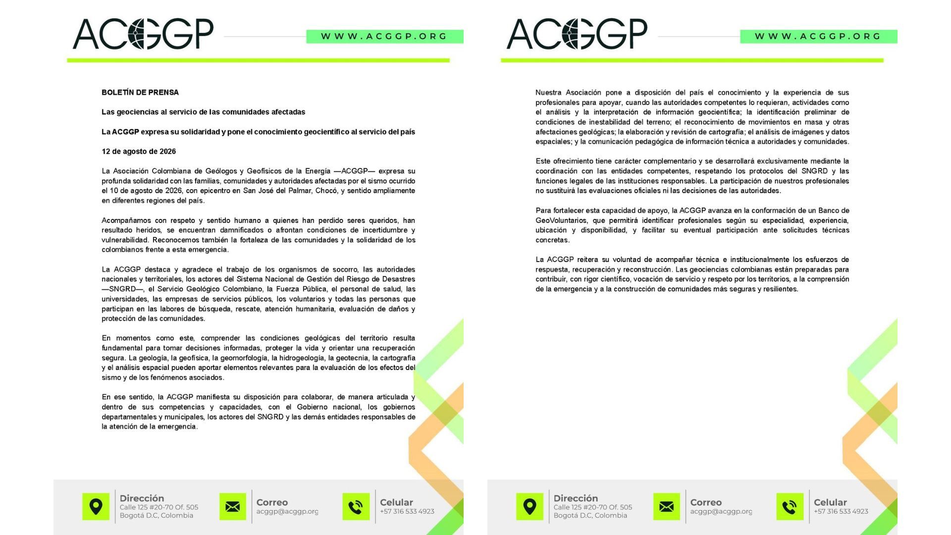 La asociación determinó apoyo para las víctimas desde su área de conocimiento.
