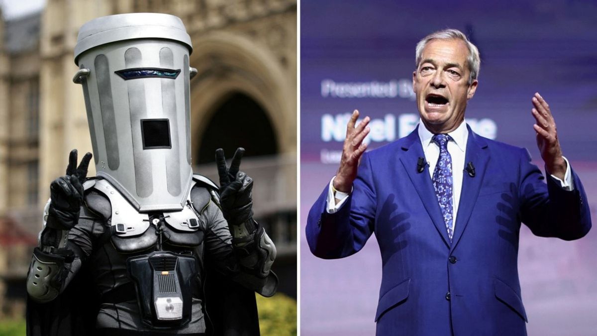 Candidato a la alcaldía de Londres, Count Binface y líder de Reform UK, Nigel Farage