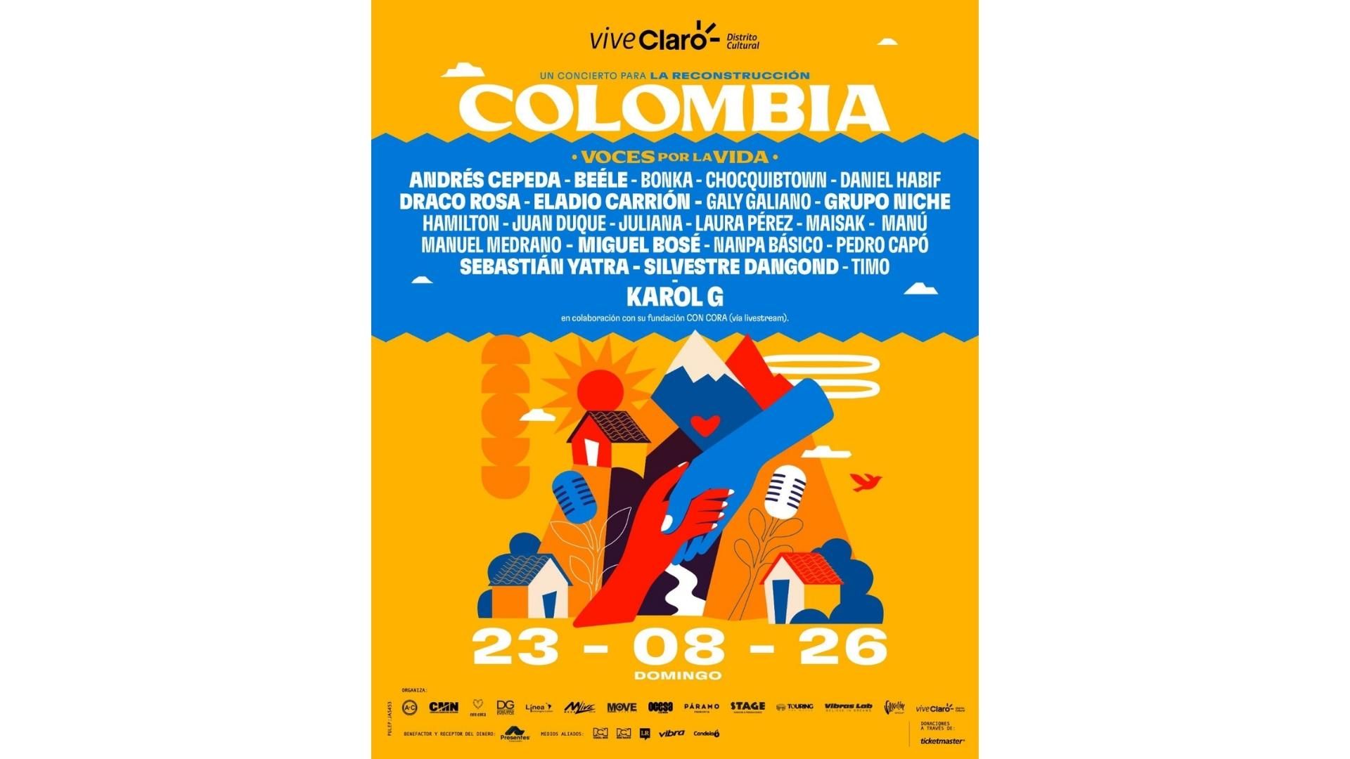Artistas nacionales e internacionales se unirán el 23 de agosto en Bogotá para apoyar a las comunidades afectadas por el terremoto.