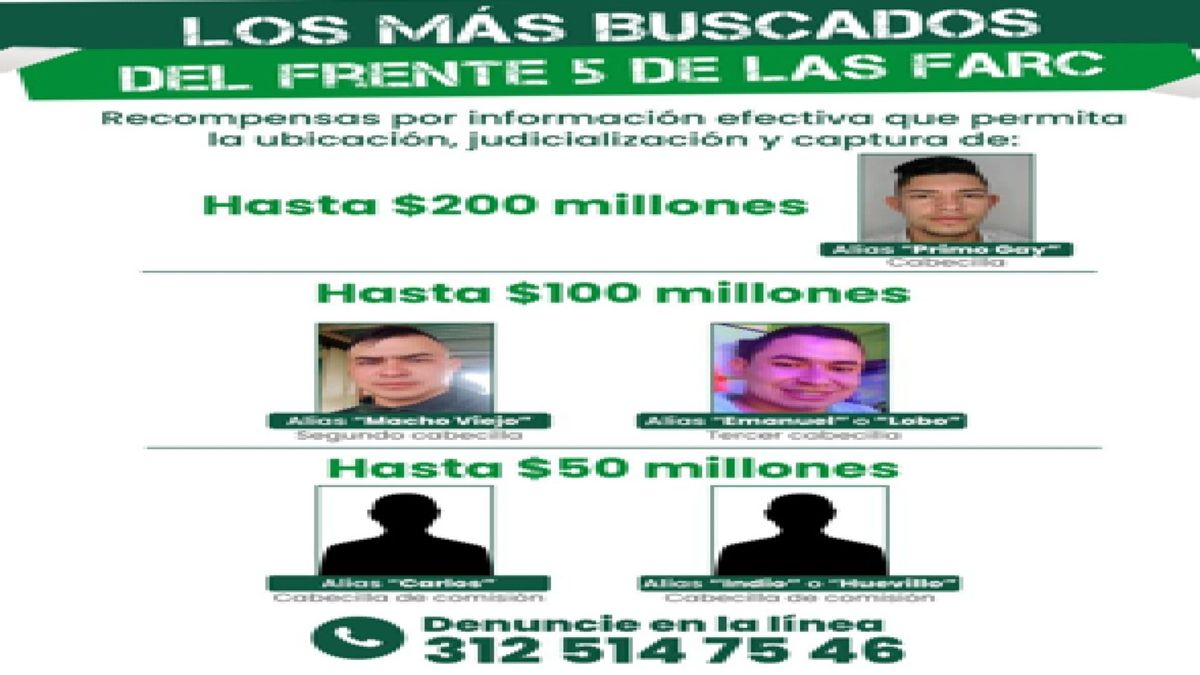 Cartel de los buscados del Frente 5 de Las FARC