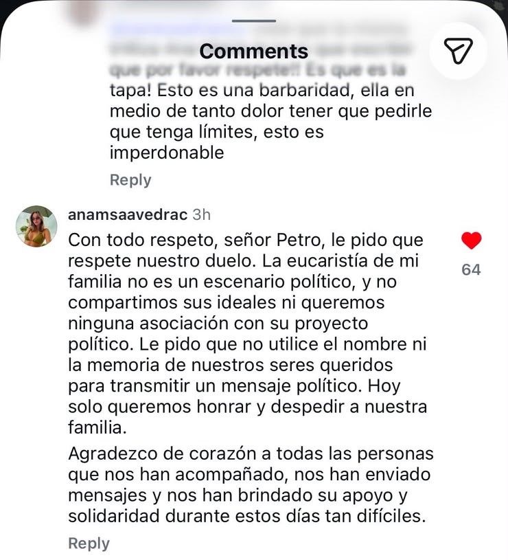 Mensaje Ana María Saavedra a Petro.