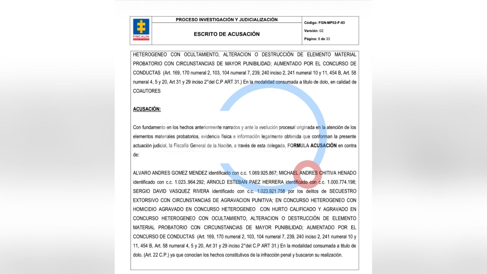 Crimen del profesor del Externado Neill Felipe Cubides - delitos y acusaciones