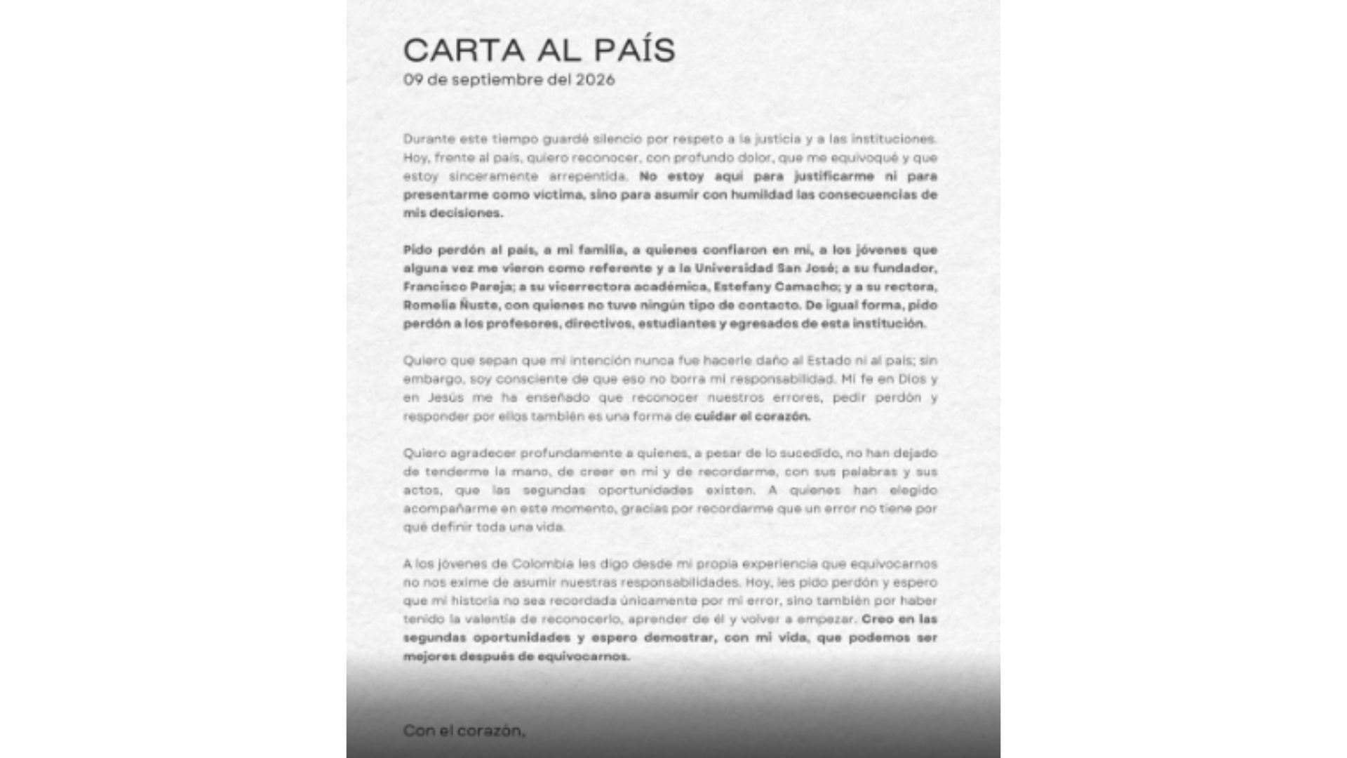 Juliana Guerrero pidió perdón al país como parte del preacuerdo al que llegó con la Fiscalía.