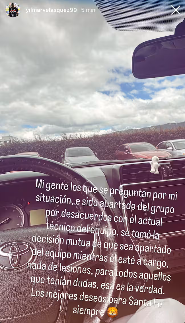 Publicación de Yilmar Velásquez en Instagram