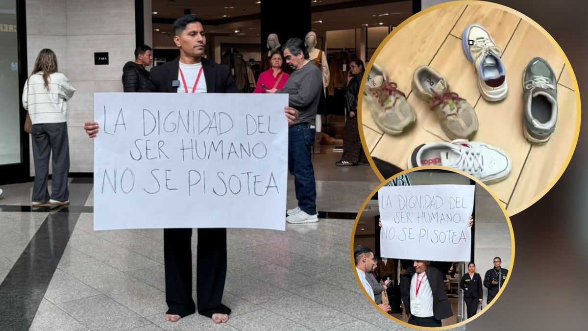 Protesta frente a Zara de Unicentro, en Bogotá.