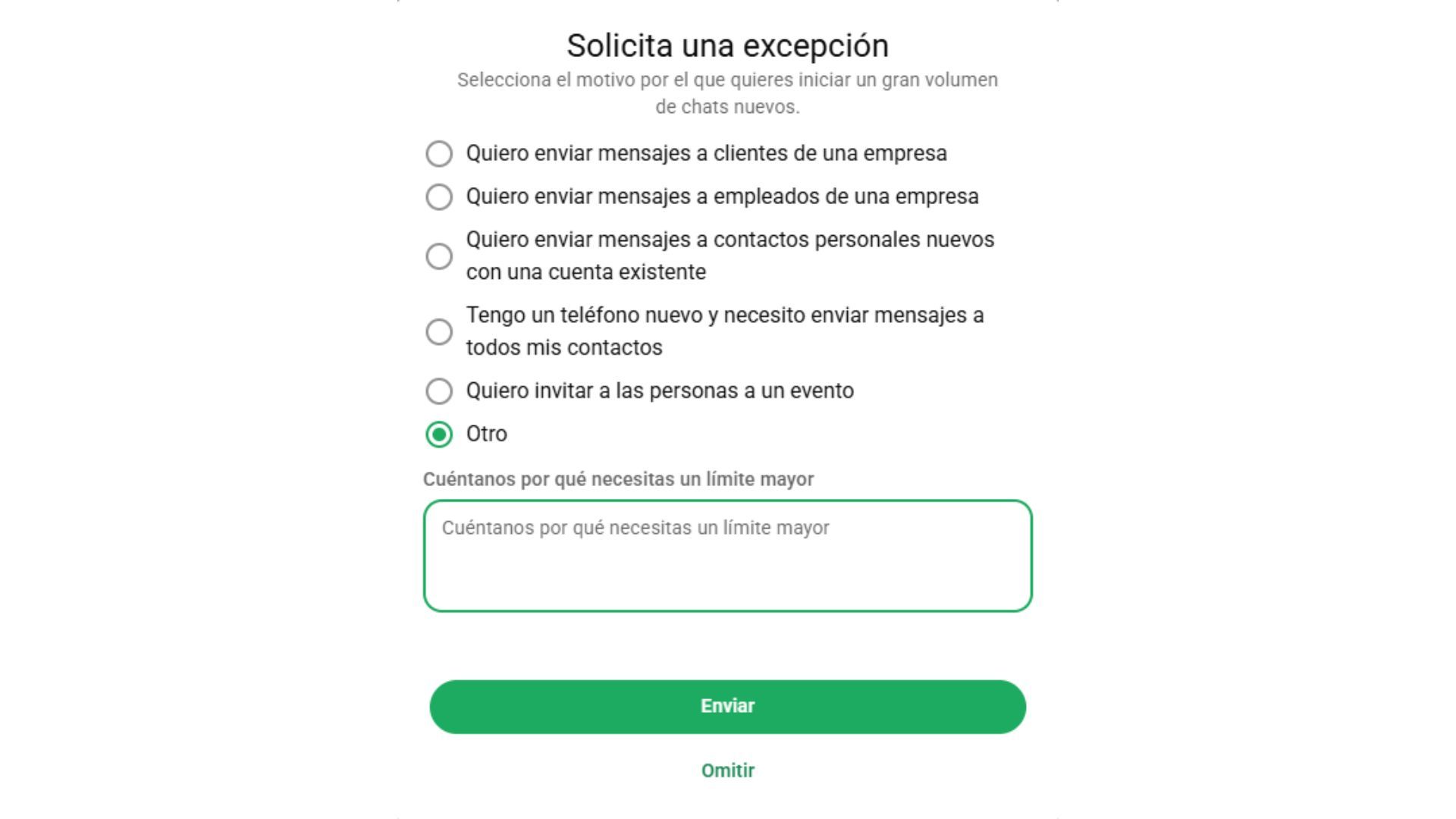 La aplicación permite tener un límite mayor, pero debe justificarse la razón.