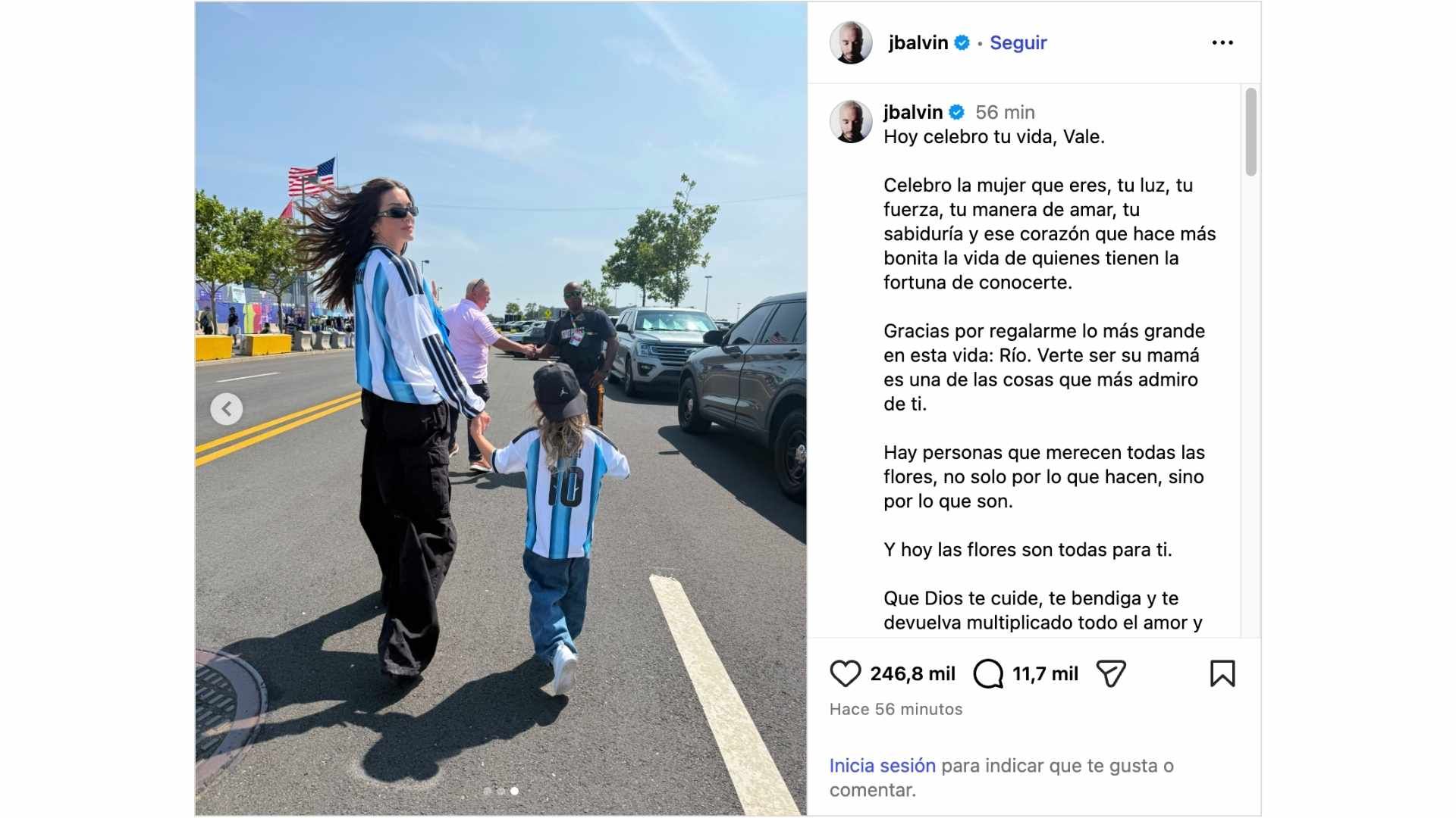 Mensaje de cumpleaños de J Balvin a Valentina Ferrer.