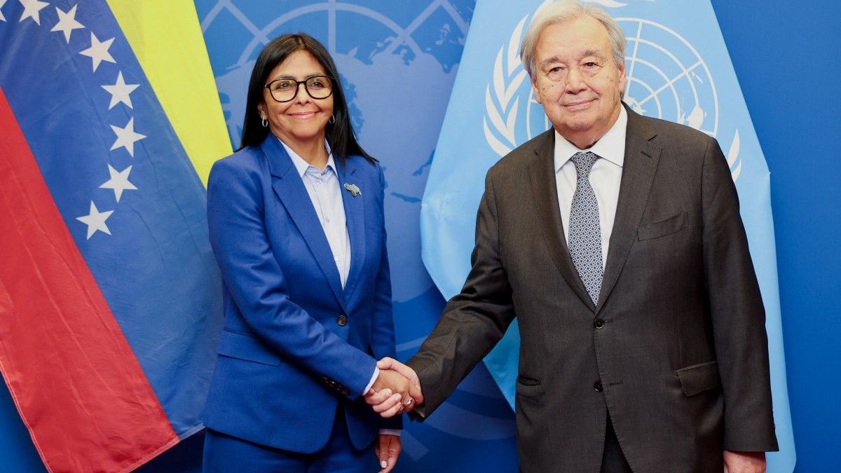 Delcy Rodríguez y el secretario general de la ONU, Antonio Guterres