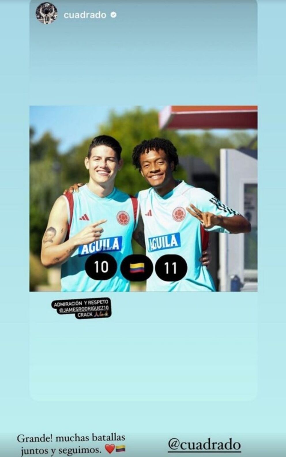 Juan Guillermo Cuadrado y James en Instagram