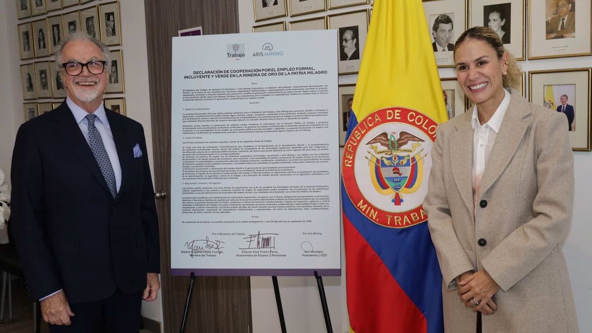 El Ministerio del Trabajo y la compañía Aris Mining suscribieron una Declaración de Cooperación por el Empleo Formal, Incluyente y Verde en la Minería de Oro.