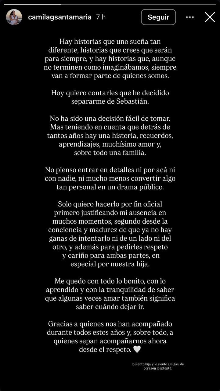Comunicado de Camila Santamaría.