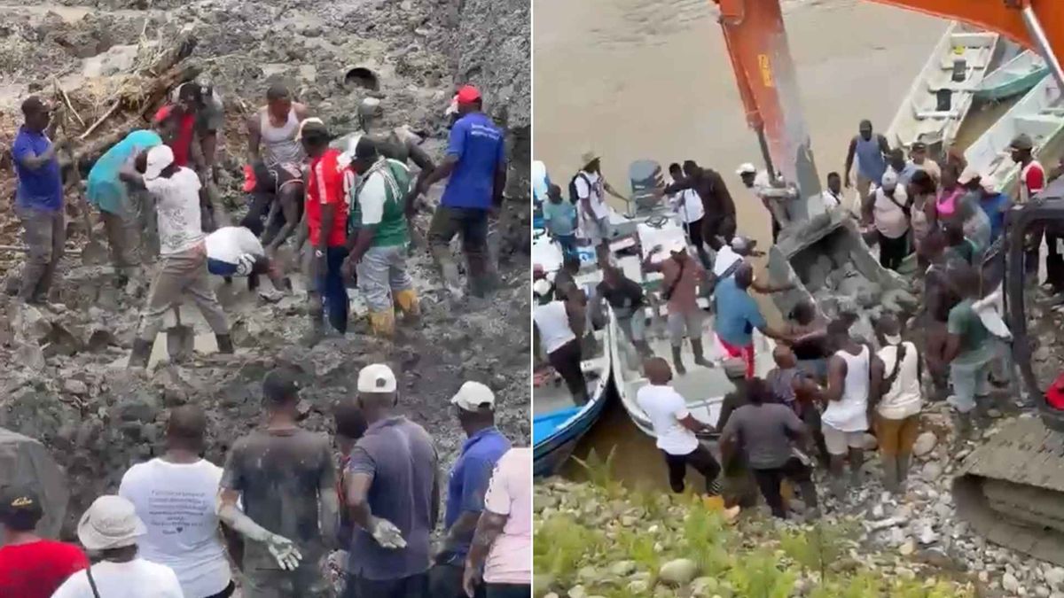 Habitantes y organismos de socorro participan en las labores de búsqueda tras el derrumbe en una mina de oro en Santa Bárbara de Iscuandé, Nariño.