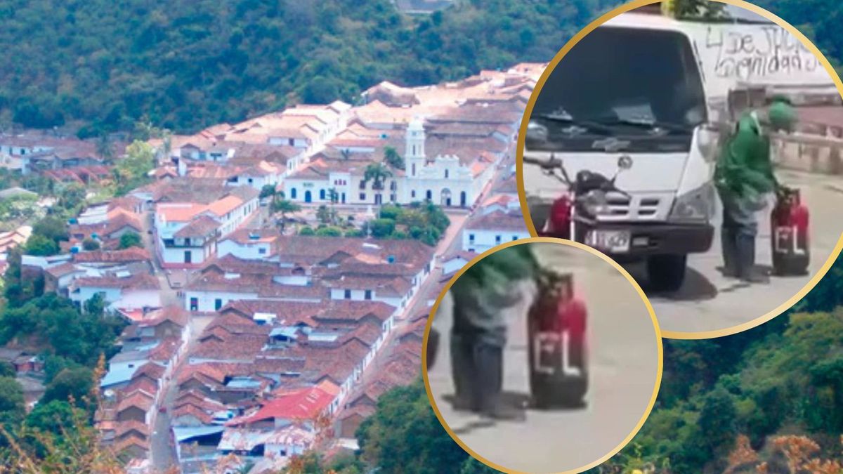 Labriego retira de la vía cilindro con colores y emblemas de la guerrilla del ELN, pese a sospechas de contener explosivos.
