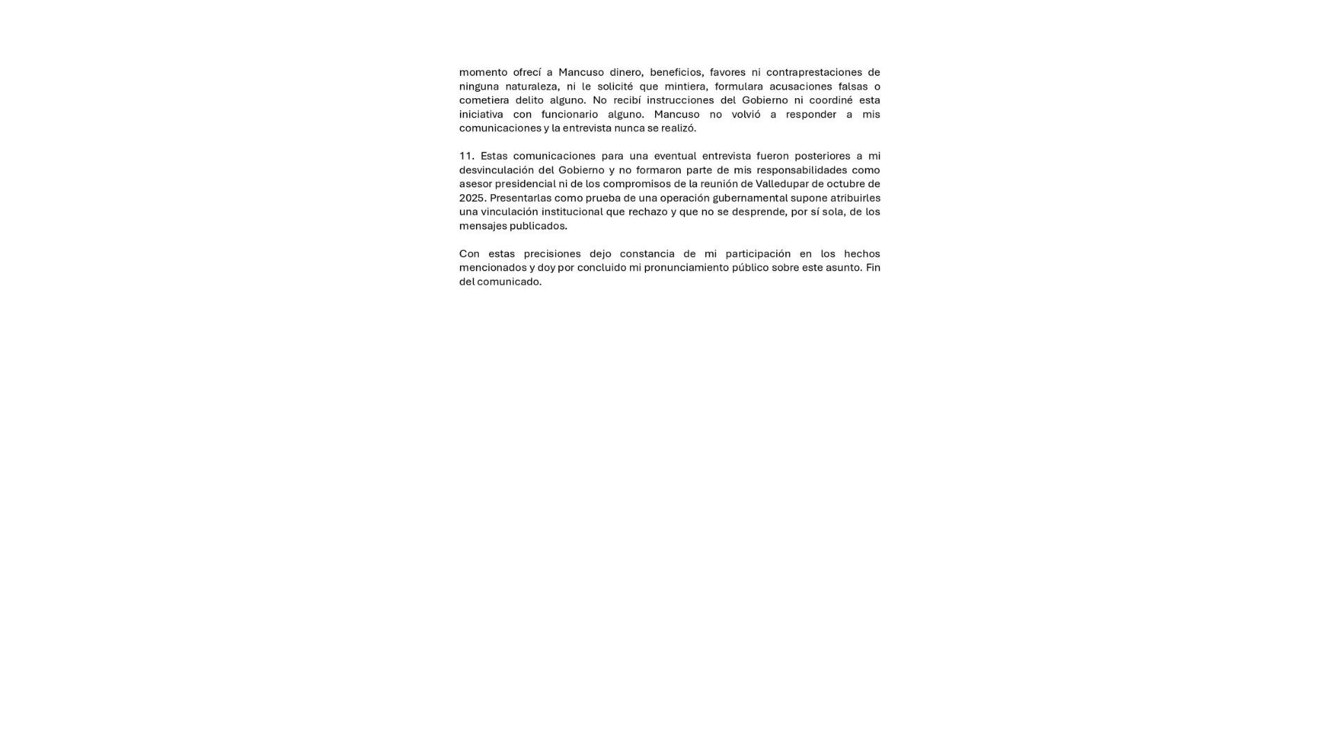 Comunicado de Víctor de Currea-Lugo.
