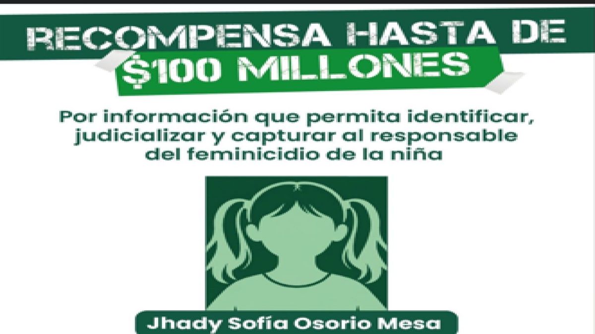 Recompensa Gobernación de Antioquia por muerte de Jhady Sofía Osorio en Frontino, Antioquia