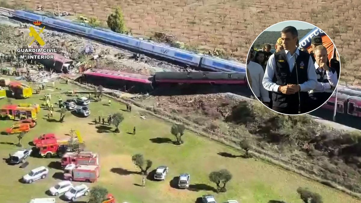 Pedro Sánchez llegó al lugar del accidente de tren en España y lamentó las muertes de pasajeros